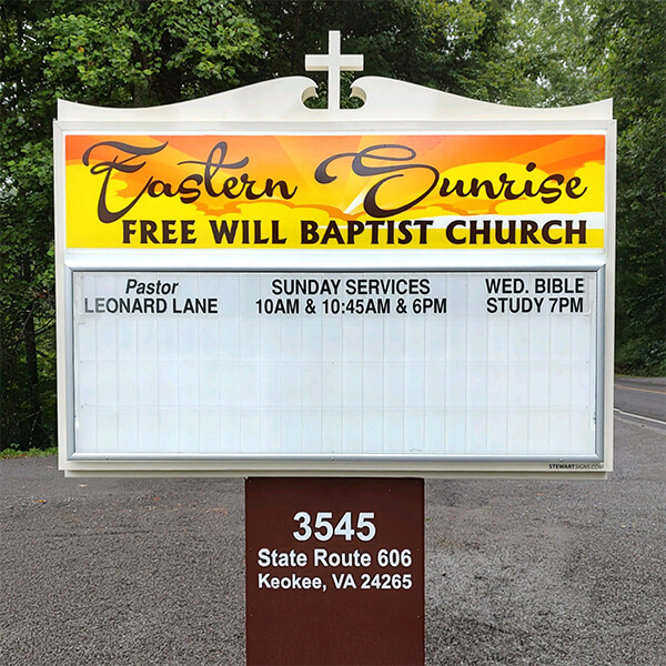 Church Sign for Eastern Sunrise Freewill Baptist Church