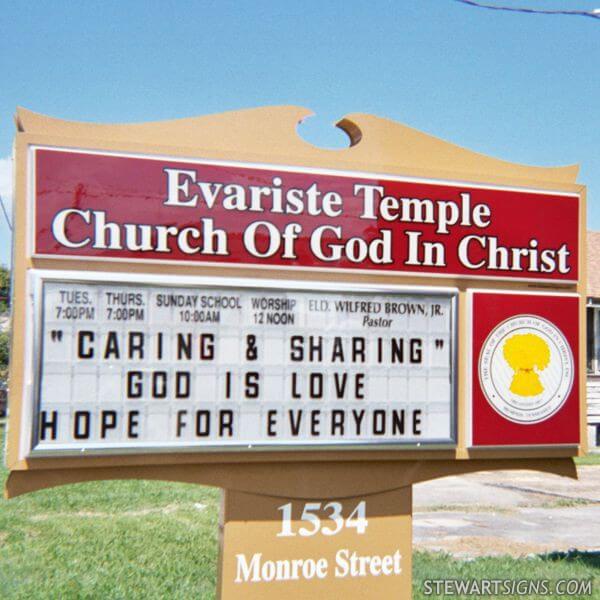 Church Sign for Evariste Temple Church of God    Christ