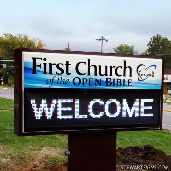 Church Sign for First Church of the Open Bible