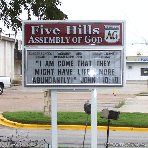 Church Sign for Five Hills Assembly of God