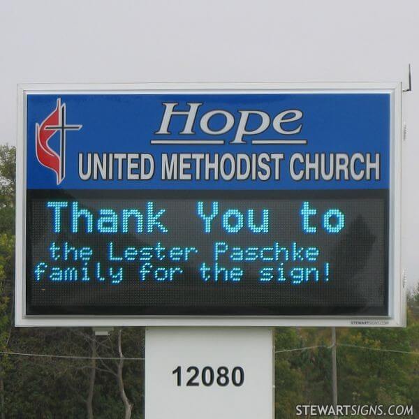 Church Sign for Hope United Methodist Church - Blue Earth, MN