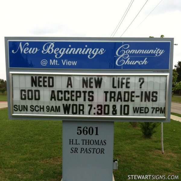 Church Sign for New Beginnings @ Mt View Community Church