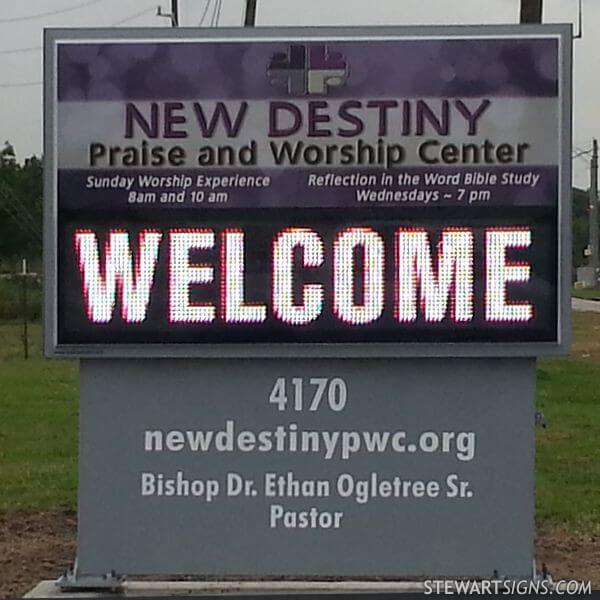 Church Sign for New Destiny Praise and Worship Center