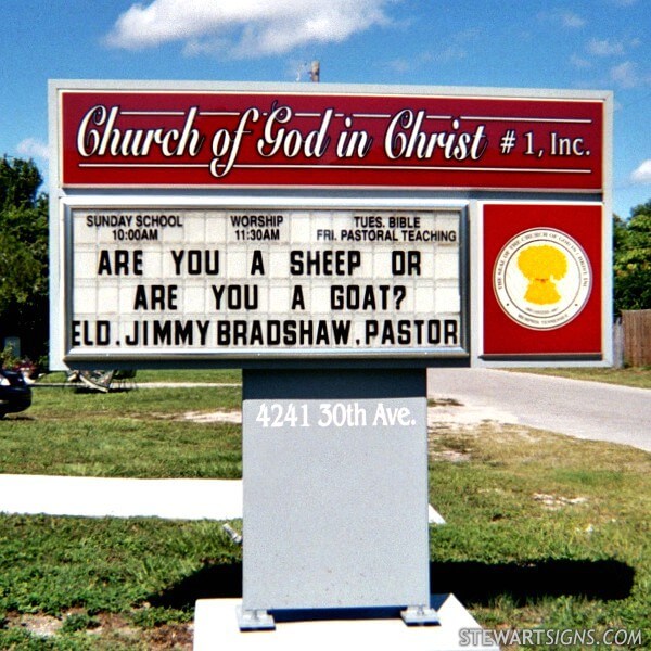 Church Sign for Church of God in Christ Number One FL