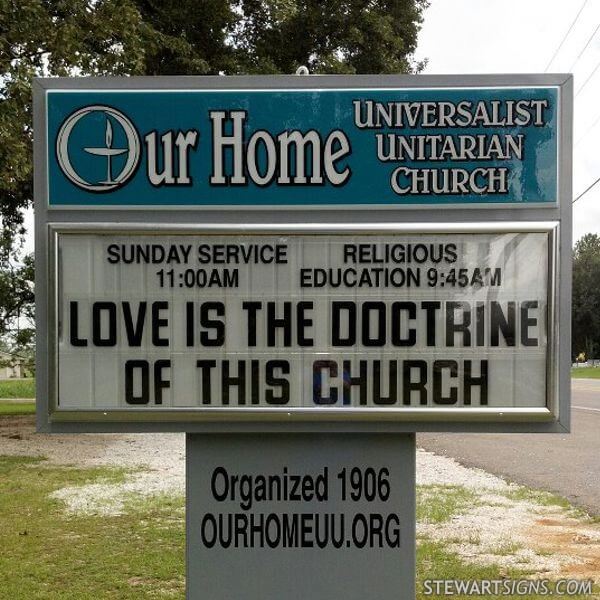 Church Sign for Our Home Universalist Unitarian Church