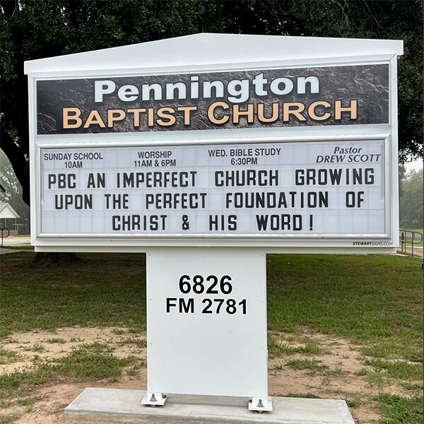 Church Sign for Pennington Baptist Church