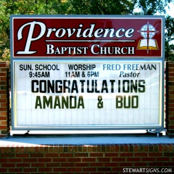 Church Sign for Providence Baptist Church