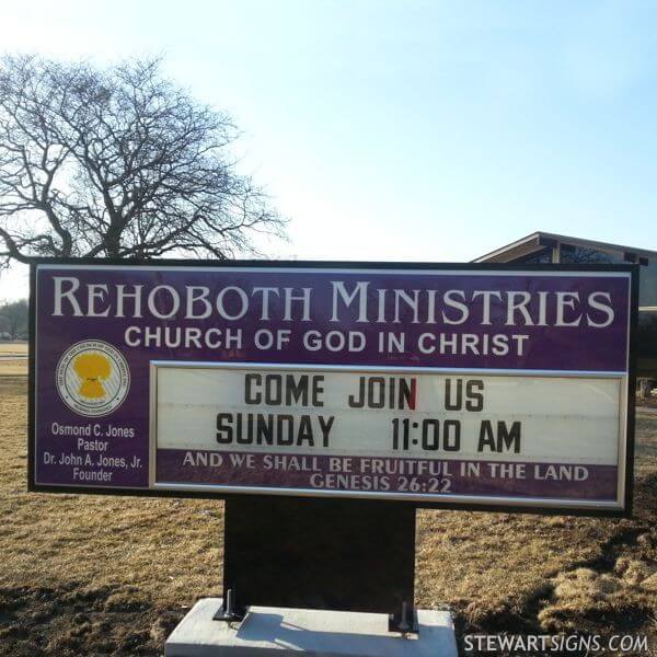 Church Sign for Rehoboth Church of God in Christ