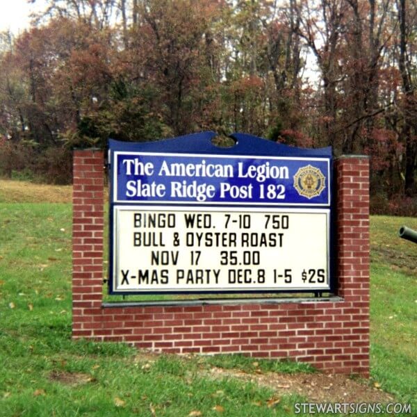 Civic Sign for Slate Ridge American Legion Post 182