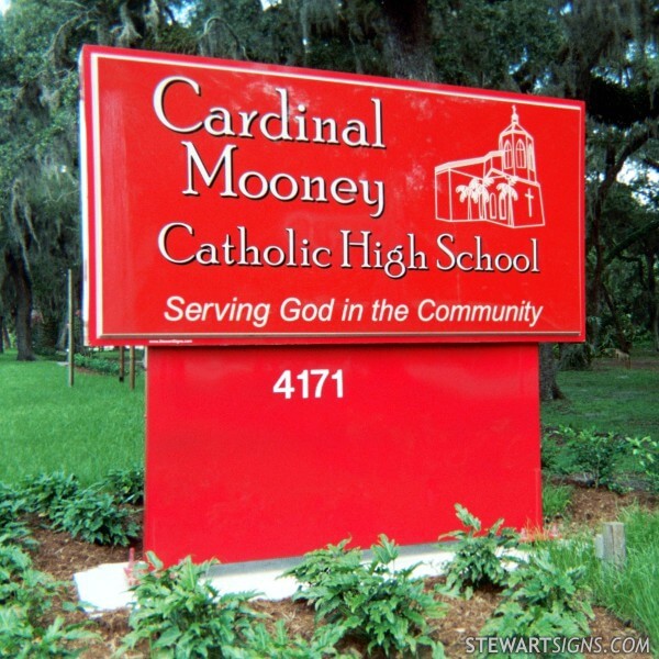 School Sign for Cardinal Mooney Catholic High School