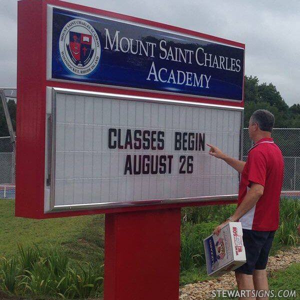 School Sign for Mount St. Charles Academy