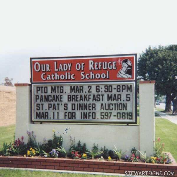 School Sign for Our Lady of Refuge School