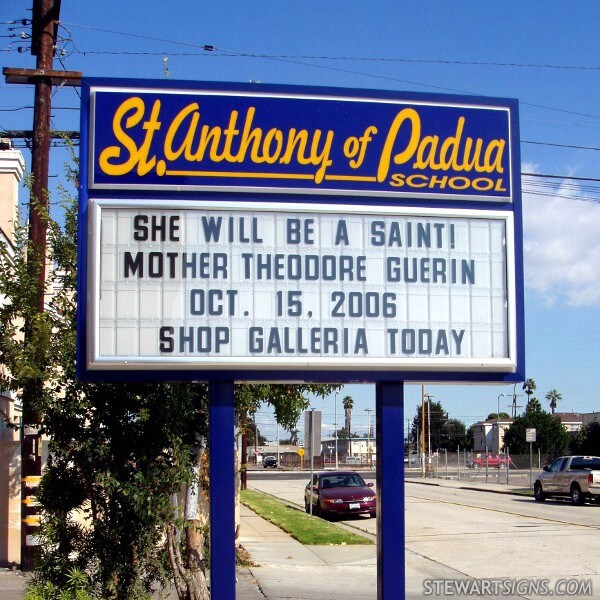 School Sign for Saint Anthony of Padua Catholic School