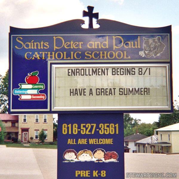 School Sign for Saints Peter and Paul Catholic School