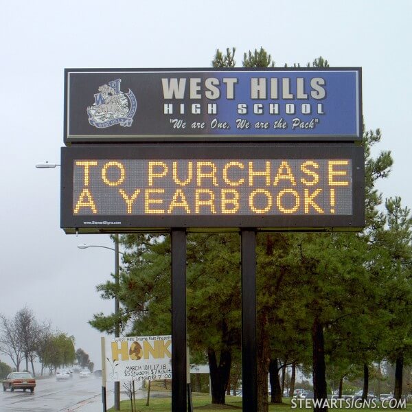 School Sign for West Hills High School Santee, CA