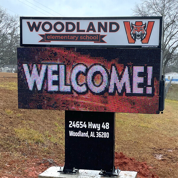 School Sign for Woodland Elementary School