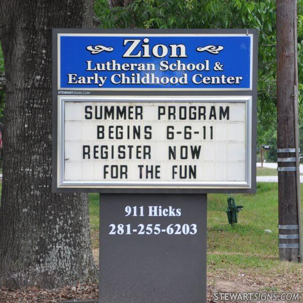 Church Sign for Zion Lutheran School & Early Childhood Center